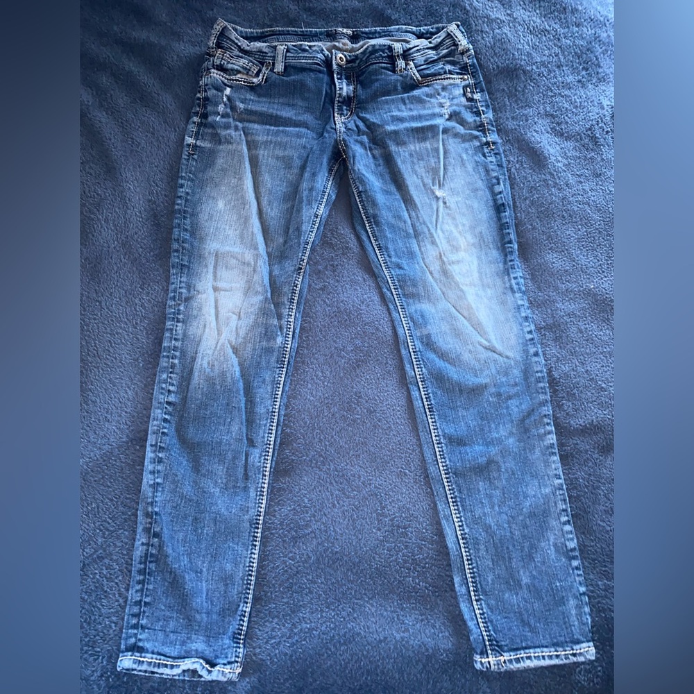 Silver Jeans Women's Distressed Blue Skinny Jeans